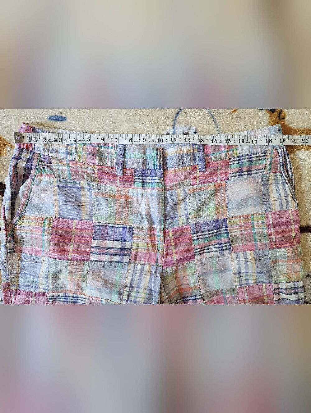 L.L.Bean Pastel Plaid Patchwork Favorite Fit Shorts Size 16. - Picture 12 of 13